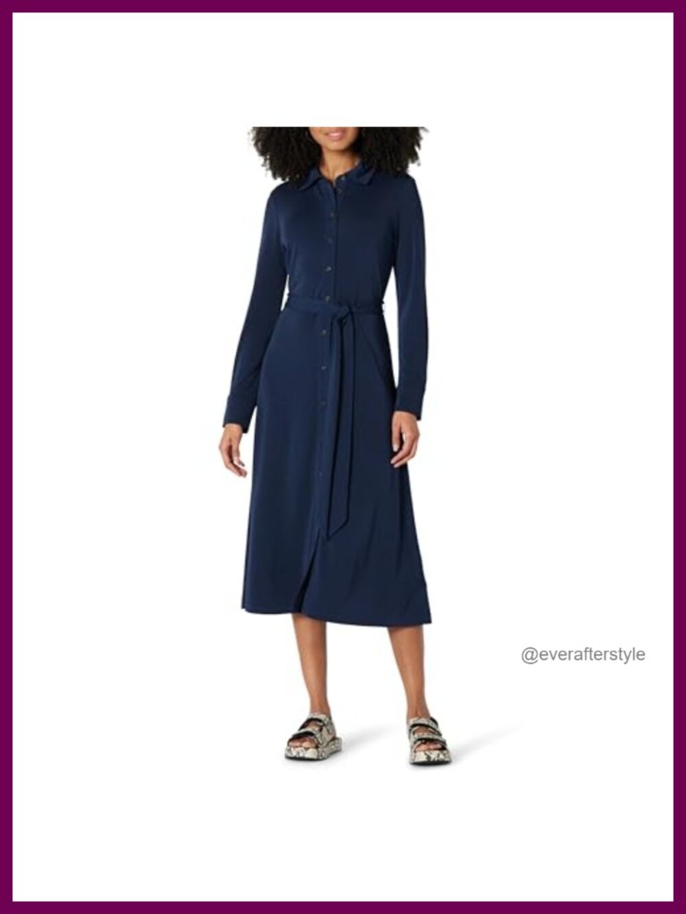 Women's Matte Jersey Midi Shirt Dress Button Front Belted